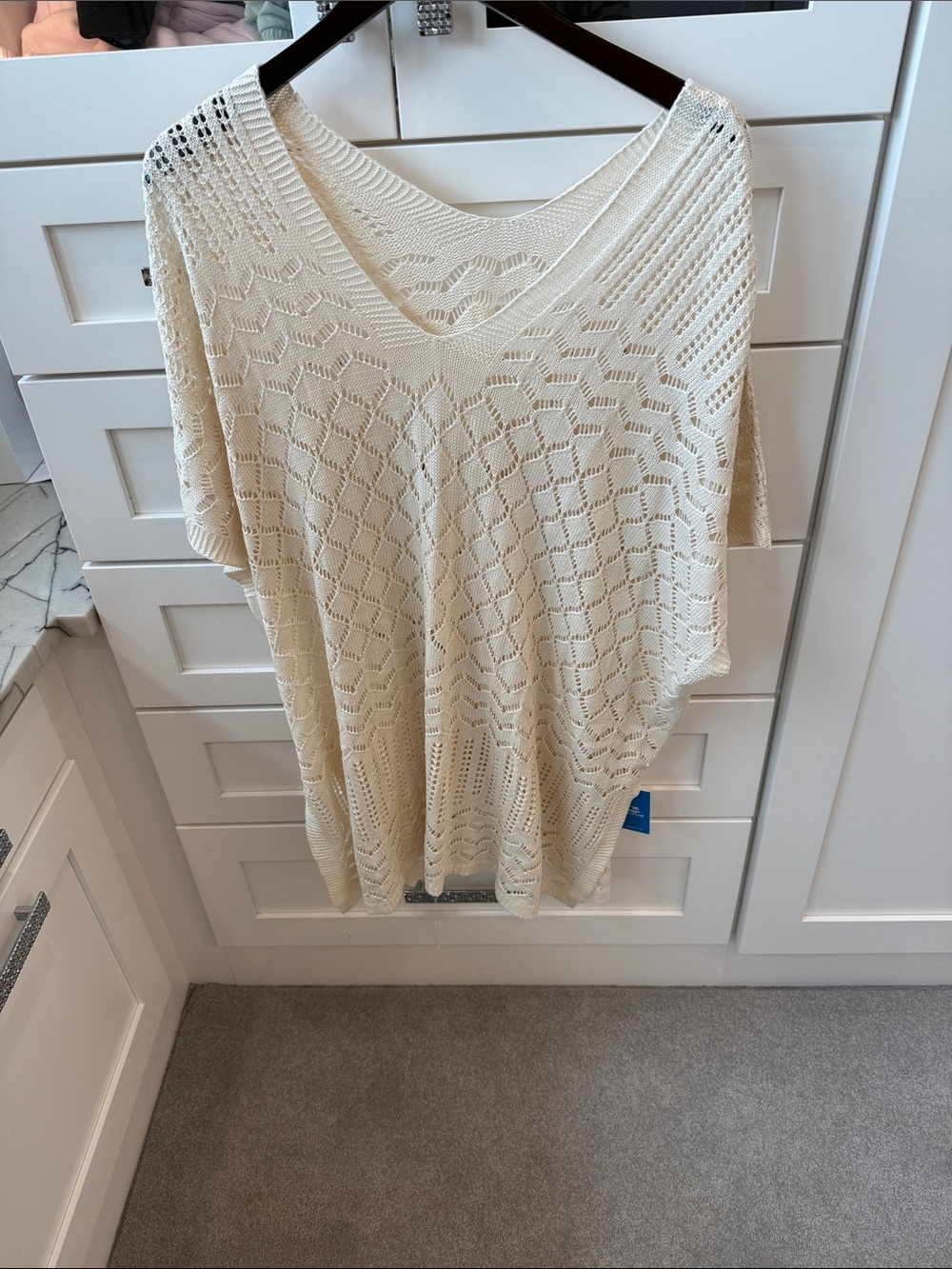 Cream Open-Knit V-Neck Swim Coverup Tunic